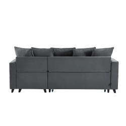 Canapé d'angle LOU convertible avec angle réversible en velours gris 4 places et coffre