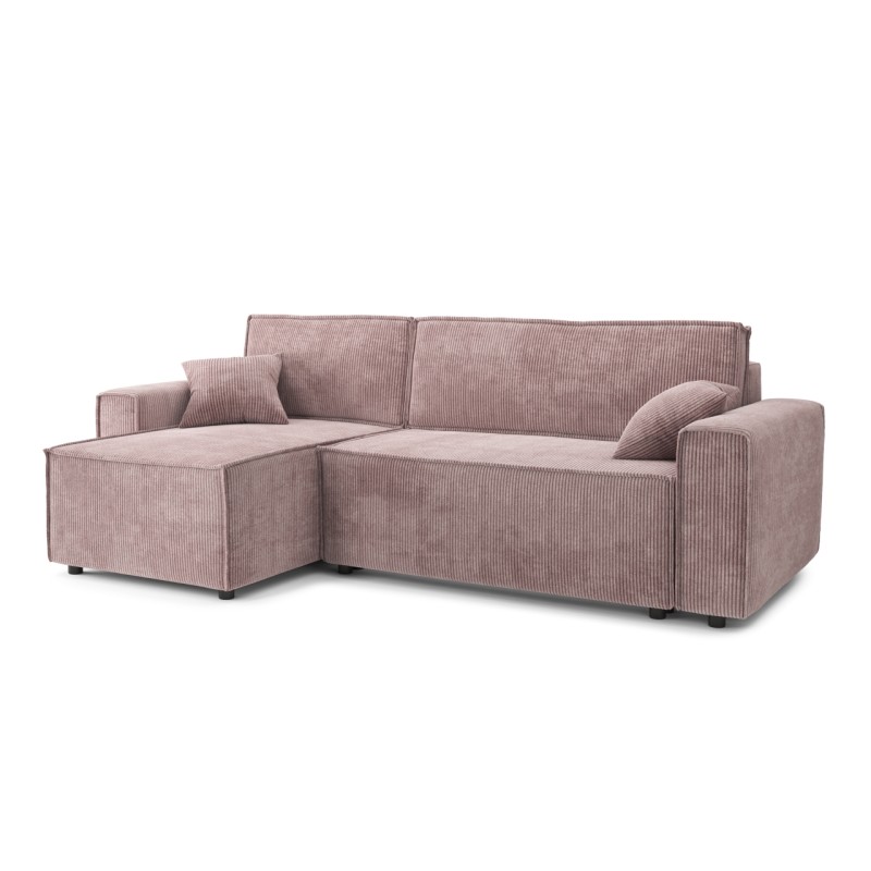 Canapé d'angle MIRA convertible et réversible velours côtelé mauve