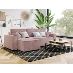 Canapé d'angle MIRA convertible et réversible velours côtelé mauve