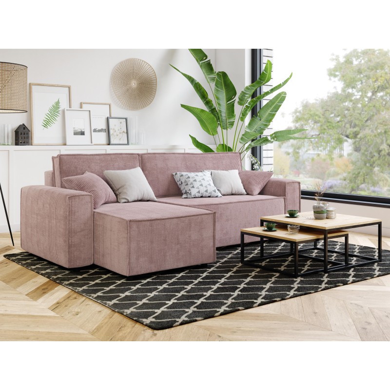 Canapé d'angle MIRA convertible et réversible velours côtelé mauve