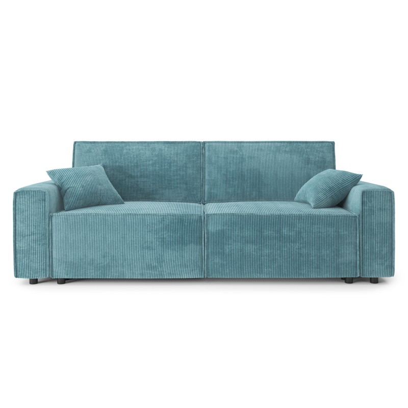 Canapé droit MIRA convertible velours côtelé bleu 3places