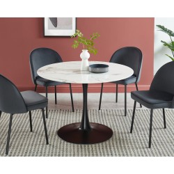 Table à manger MONIKA verre effet marbre ronde 110cm pied noir