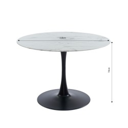Table à manger MONIKA verre effet marbre ronde 110cm pied noir
