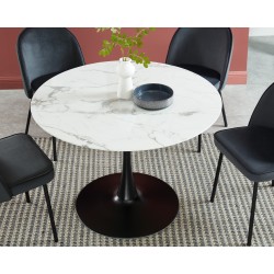 Table à manger MONIKA verre effet marbre ronde 110cm pied noir