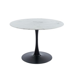 Table à manger MONIKA verre effet marbre ronde 110cm pied noir