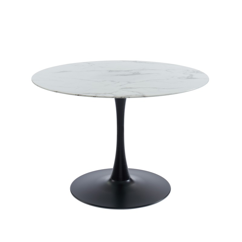 Table à manger MONIKA verre effet marbre ronde 110cm pied noir