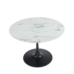 Table à manger MONIKA verre effet marbre ronde 110cm pied noir