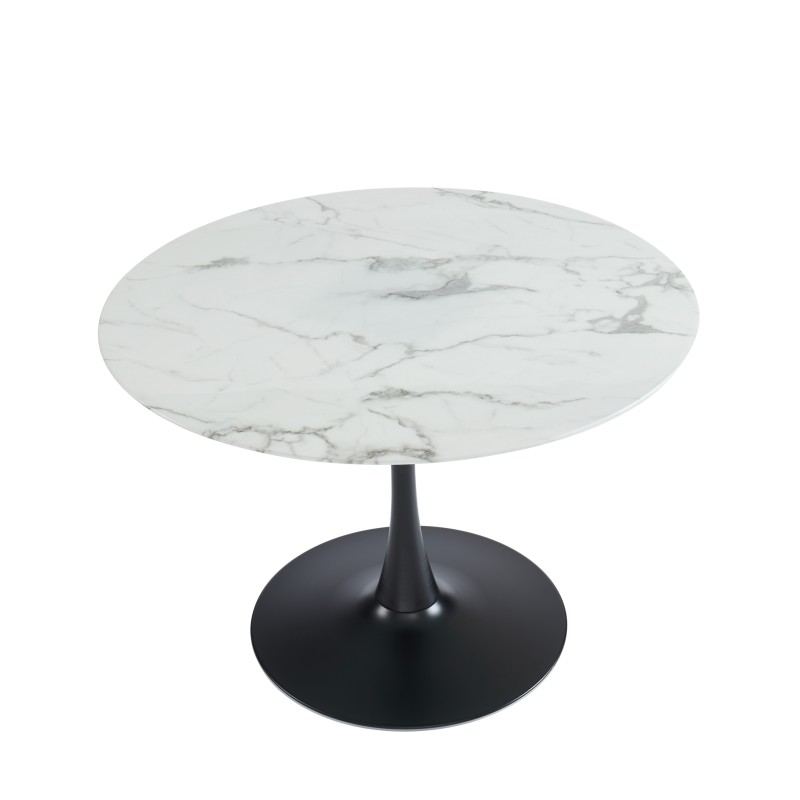 Table à manger MONIKA verre effet marbre ronde 110cm pied noir