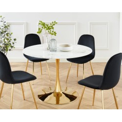 Table à manger MONIKA verre effet marbre 110cm pied doré