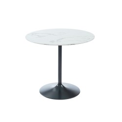 Table à manger MONIKA verre effet marbre 90cm pied noir