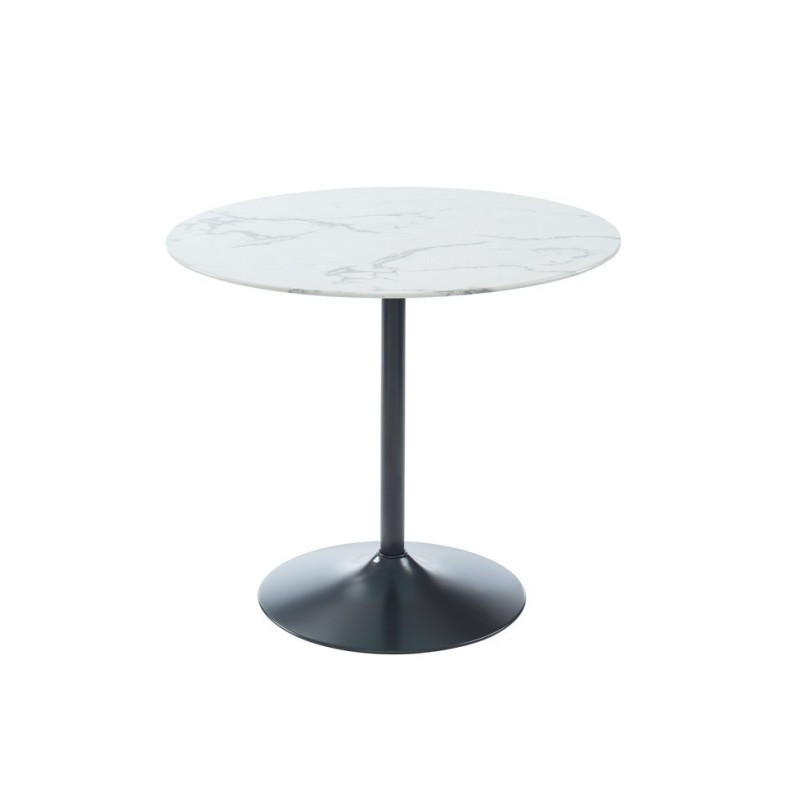 Table à manger MONIKA verre effet marbre 90cm pied noir