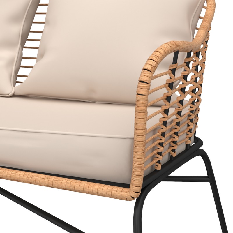 Salon de jardin MOOREA Coussins Beige En Acier et Rotin Naturel