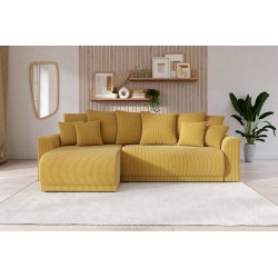 Canapé angle NOVA convertible velours côtelé jaune 4 places
