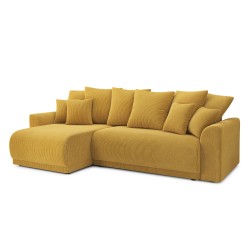 Canapé angle NOVA convertible velours côtelé jaune 4 places