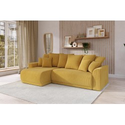 Canapé angle NOVA convertible velours côtelé jaune 4 places