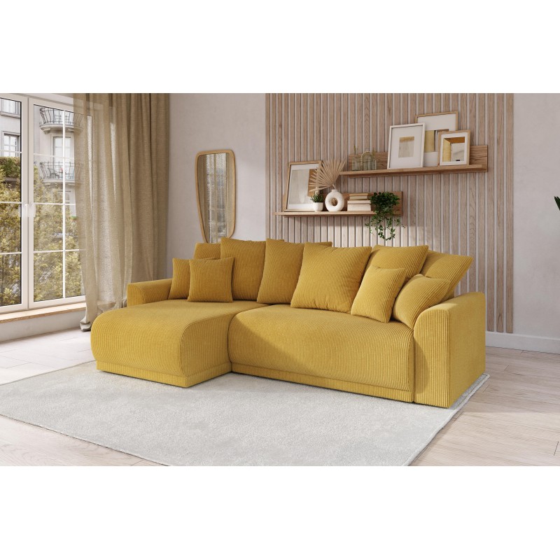 Canapé angle NOVA convertible velours côtelé jaune 4 places