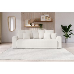 Canapé droit NOVA  convertible tissu bouclette blanc 3 places