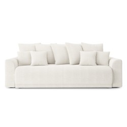 Canapé droit NOVA  convertible tissu bouclette blanc 3 places