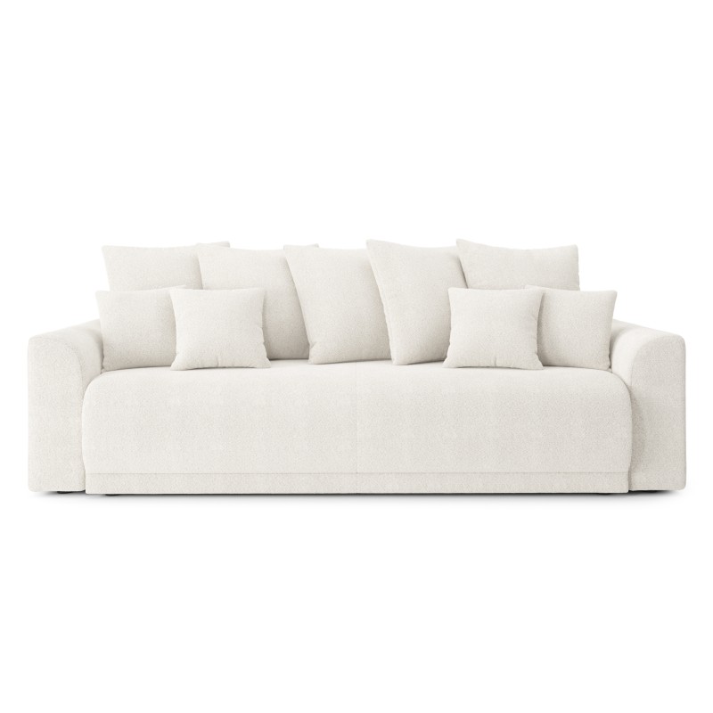 Canapé droit NOVA  convertible tissu bouclette blanc 3 places