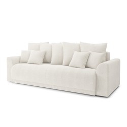 Canapé droit NOVA  convertible tissu bouclette blanc 3 places