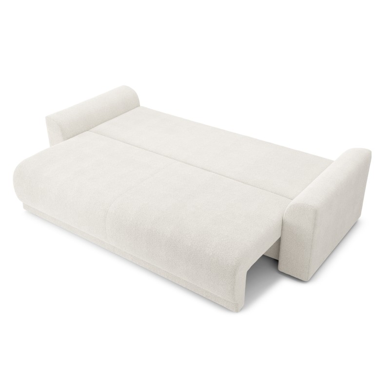 Canapé droit NOVA  convertible tissu bouclette blanc 3 places