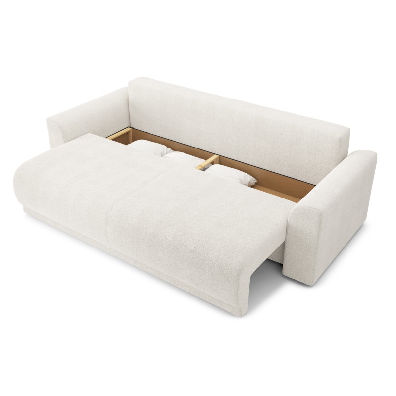 Canapé droit NOVA  convertible tissu bouclette blanc 3 places