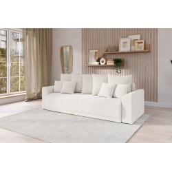 Canapé droit NOVA  convertible tissu bouclette blanc 3 places
