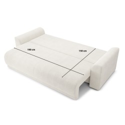 Canapé droit NOVA  convertible tissu bouclette blanc 3 places
