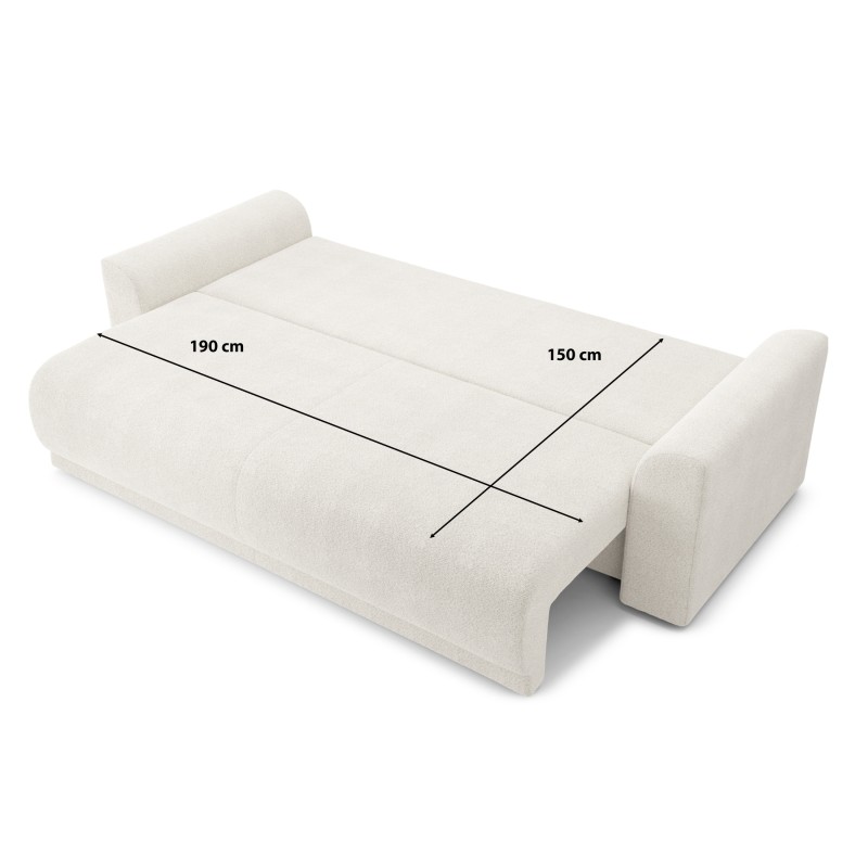 Canapé droit NOVA  convertible tissu bouclette blanc 3 places
