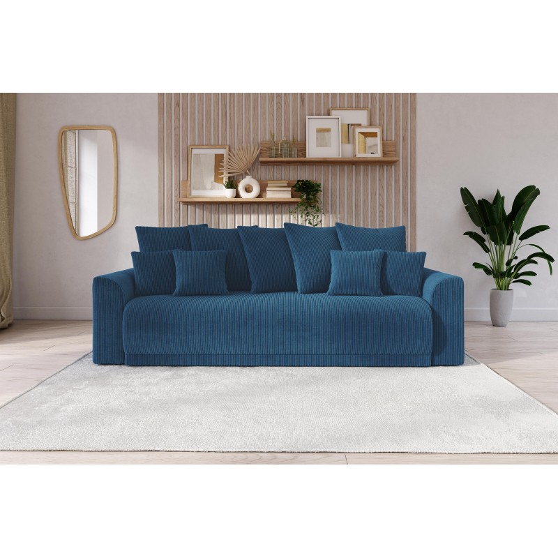 Canapé droit NOVA convertible  velours cotêlé bleu cobalt 3 places