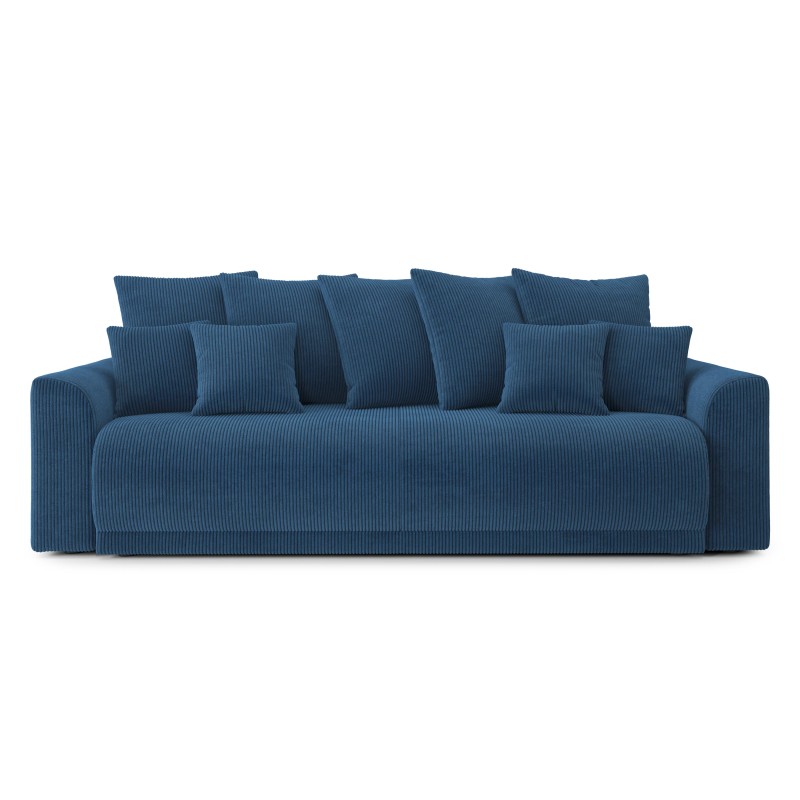 Canapé droit NOVA convertible  velours cotêlé bleu cobalt 3 places