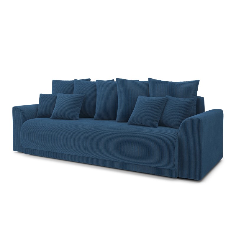 Canapé droit NOVA convertible  velours cotêlé bleu cobalt 3 places