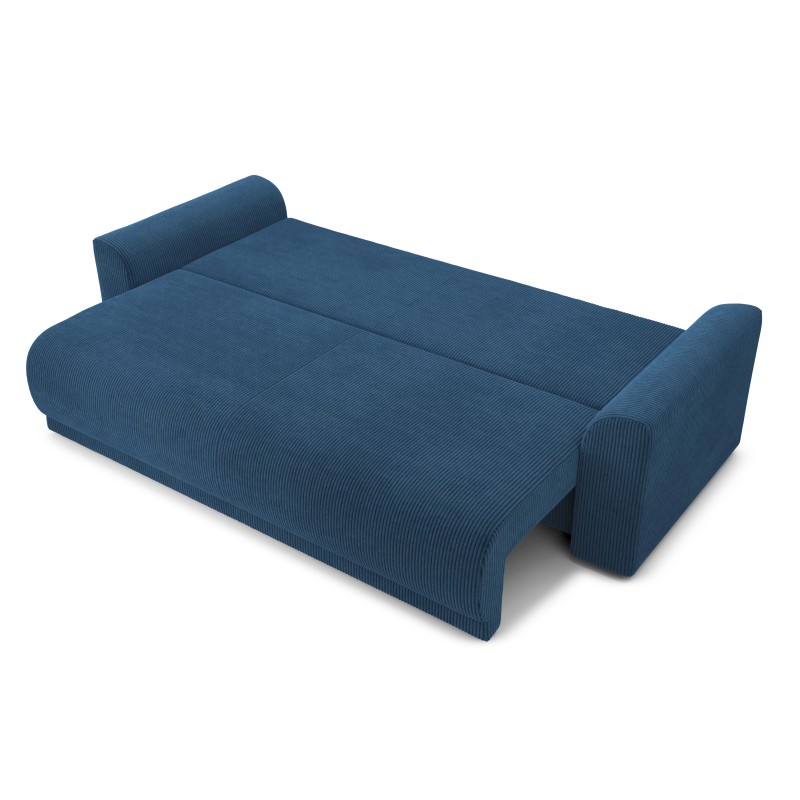 Canapé droit NOVA convertible  velours cotêlé bleu cobalt 3 places