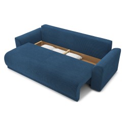 Canapé droit NOVA convertible  velours cotêlé bleu cobalt 3 places
