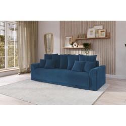 Canapé droit NOVA convertible  velours cotêlé bleu cobalt 3 places