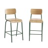 Lot 2 chaises de bar PANTONE vert olive et placage frêne pieds métal