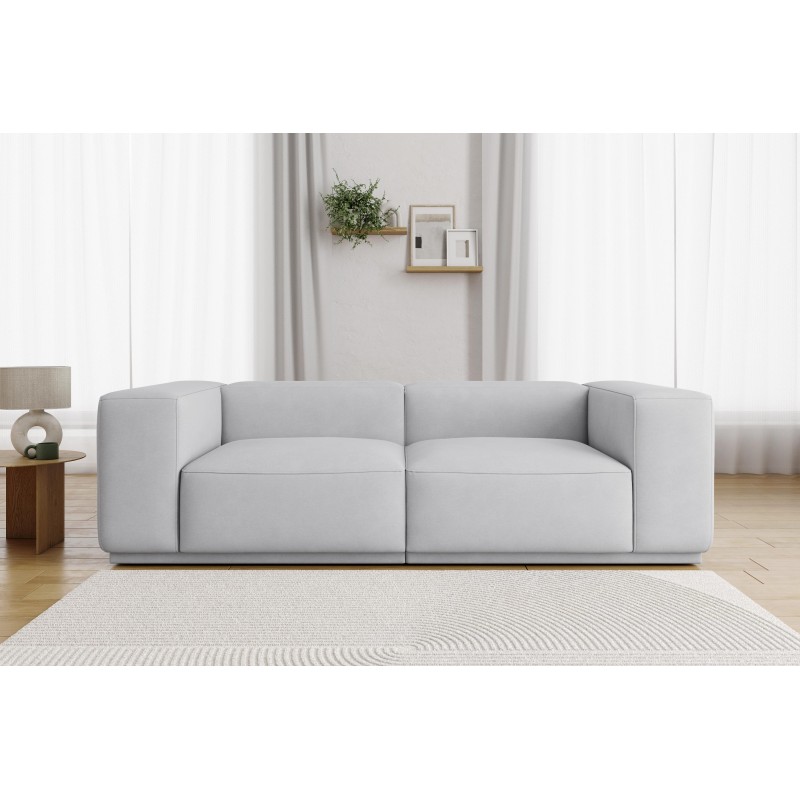 Canapé droit SACHA fixe tissu gris clair 4 places