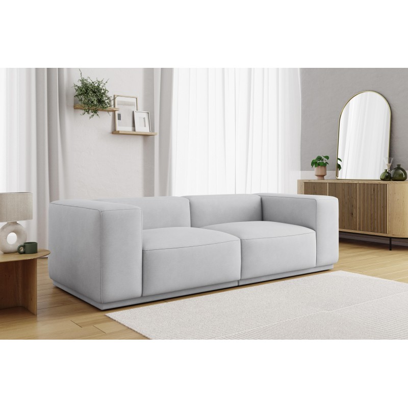 Canapé droit SACHA fixe tissu gris clair 4 places