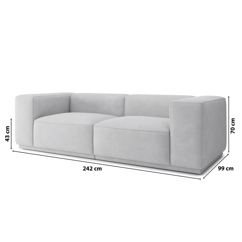 Canapé droit SACHA fixe tissu gris clair 4 places