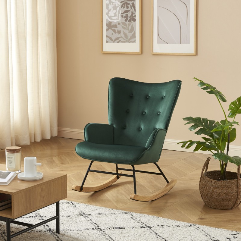 Fauteuil SUZIE velours vert rocking chair