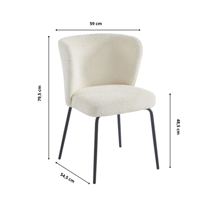 Lot de 2 chaises ZOE tissu bouclette écru pieds métal noir