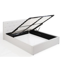 Lit coffre BAHIA simili blanc 140x190 sommier inclus
