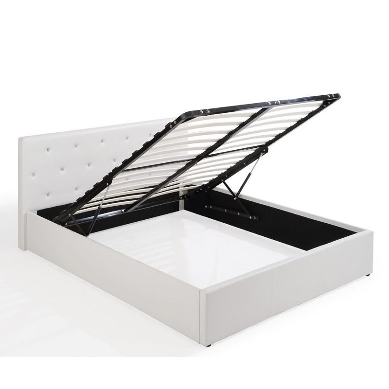 Lit coffre BAHIA simili blanc 140x190 sommier inclus