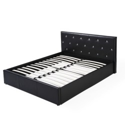 Lit coffre BAHIA simili noir 140x190  sommier inclus