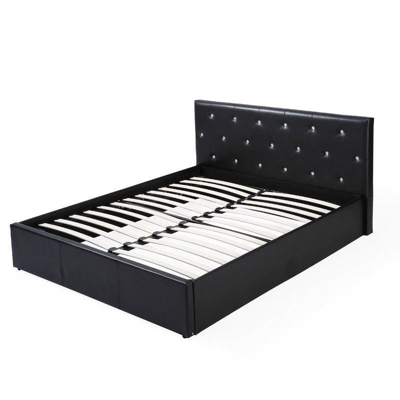 Lit coffre BAHIA simili noir 140x190  sommier inclus