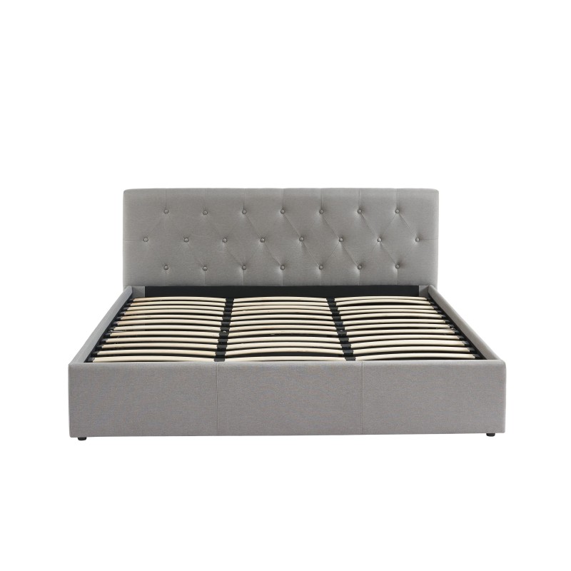 Lit coffre BAHIA tissu gris matelas 180x200