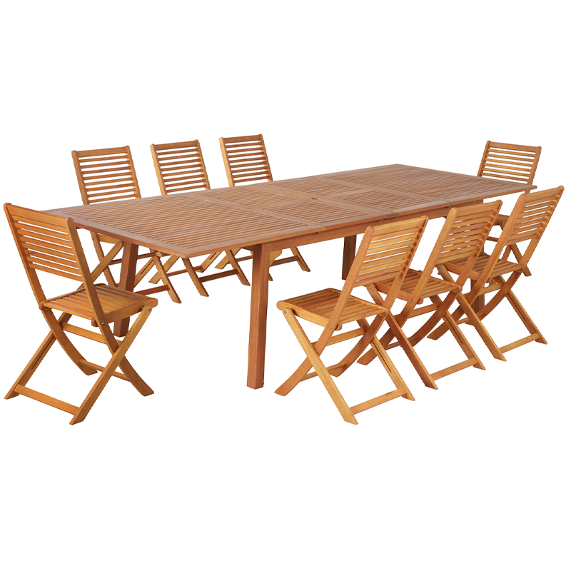 Ensemble repas de jardin CARINI 8 personnes en bois d'eucalyptus FSC