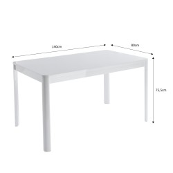 Table à manger DAVIA laqué blanc brillant 140cm