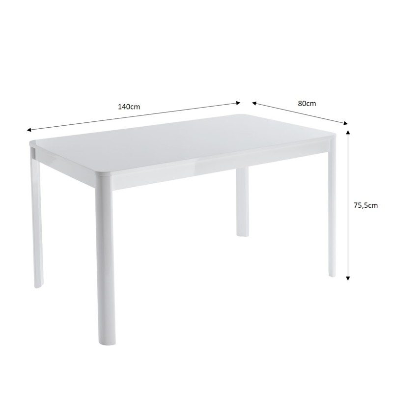 Table à manger DAVIA laqué blanc brillant 140cm