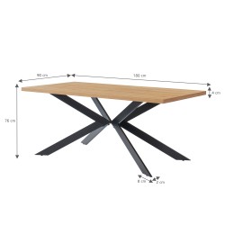 Table à manger FELIX effet chêne et métal noir pieds en x 180cm